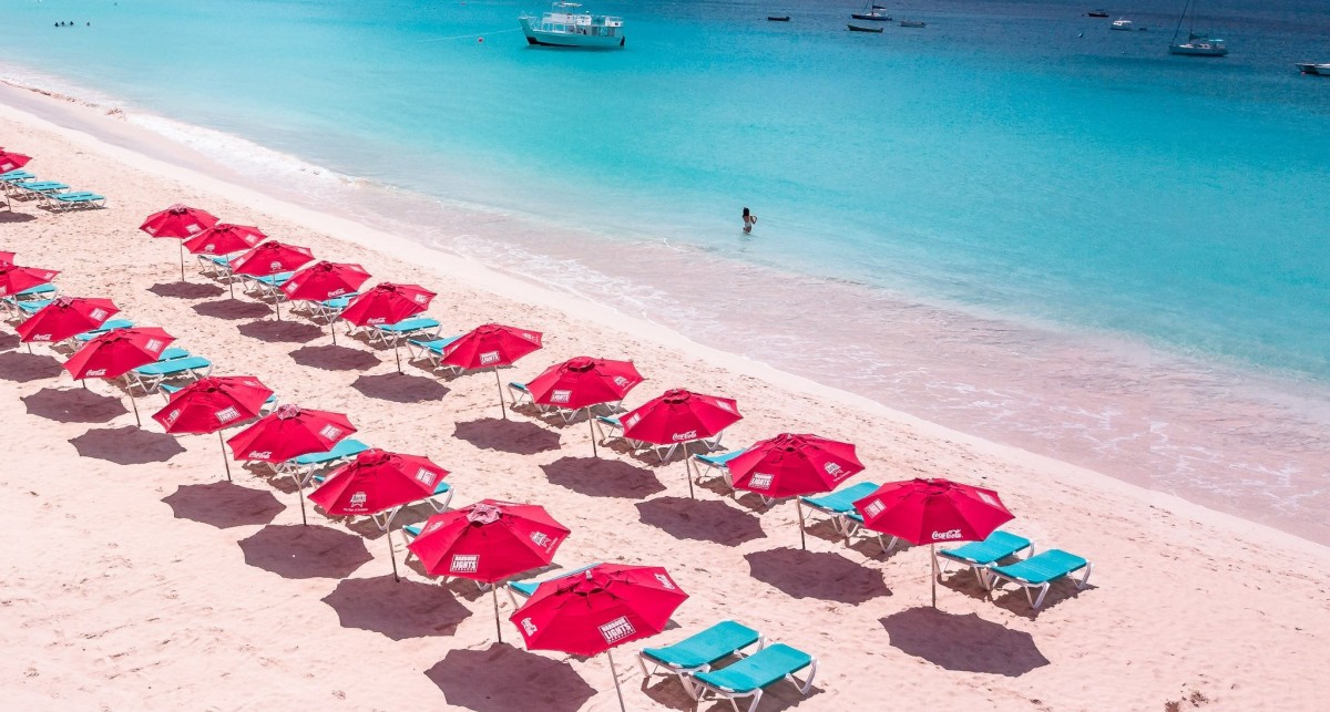 beach umbrellas lined up on carlilse bay